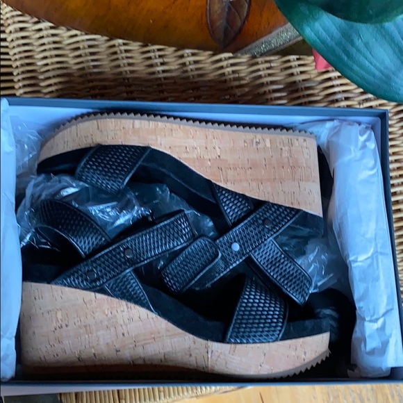 Eileen Fisher Mesh Leather Platform Wedge Sandals - Picture 8 of 8